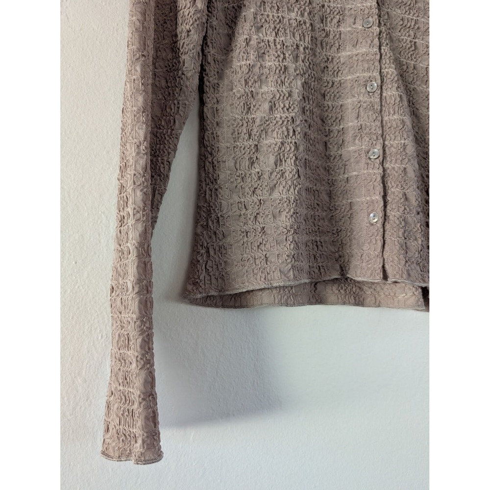 Joie Womens XS Taupe Smocked Crinkle Textured Button Down Shirt Fairy Goblincore - Picture 6 of 10